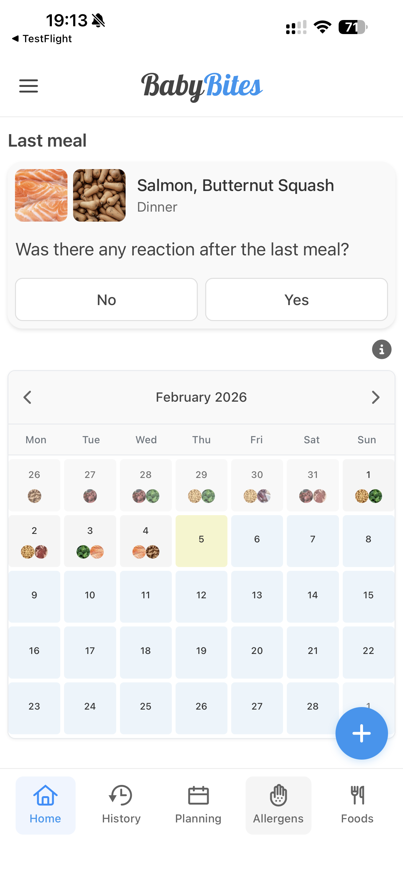 BabyBites Home Screen